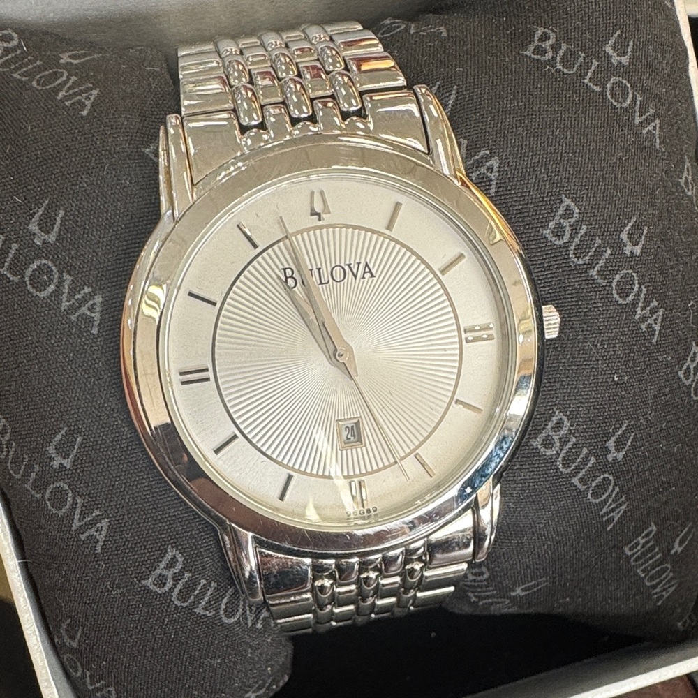 Bulova Silver Tone Watch with Metallic Band